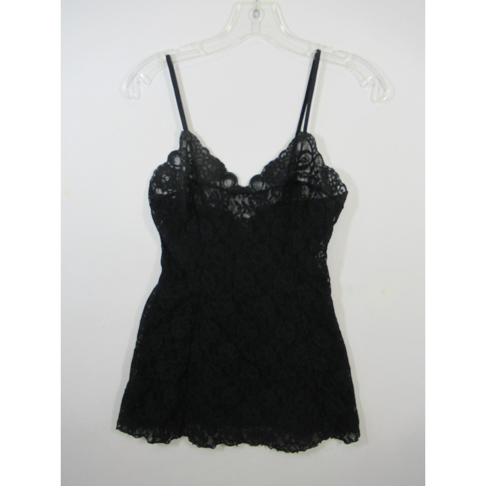 Vintage 90s Arianne Lace Mesh Chemise Nightgown Women Medium Black Semi-Sheer
